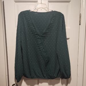 Dark Green Lace Trim Blouse